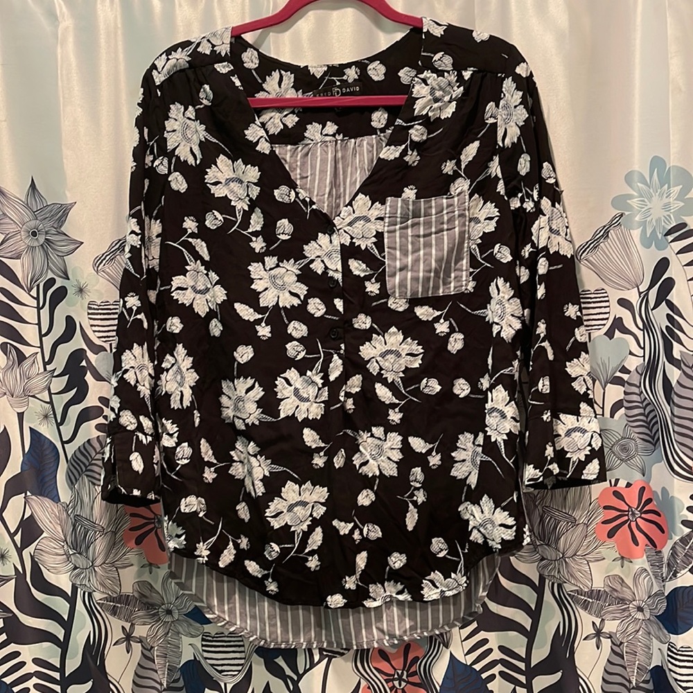 Black & Blue Floral Work Blouse